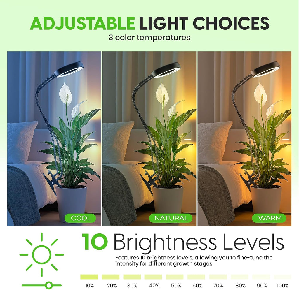 Clip On Grow Lights for Indoor Plants, 24" Gooseneck Full Spectrum LED | Full spectrum LED with adjustable arms, 10