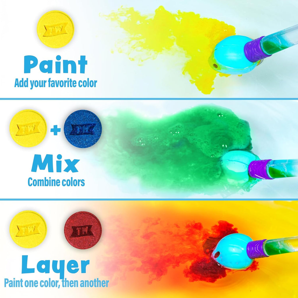 Bath Color Brush Kids Bath Bomb Set | Nontoxic & Fragrance-Free | Use Brush to Paint Water with Vibrant, Fizzing