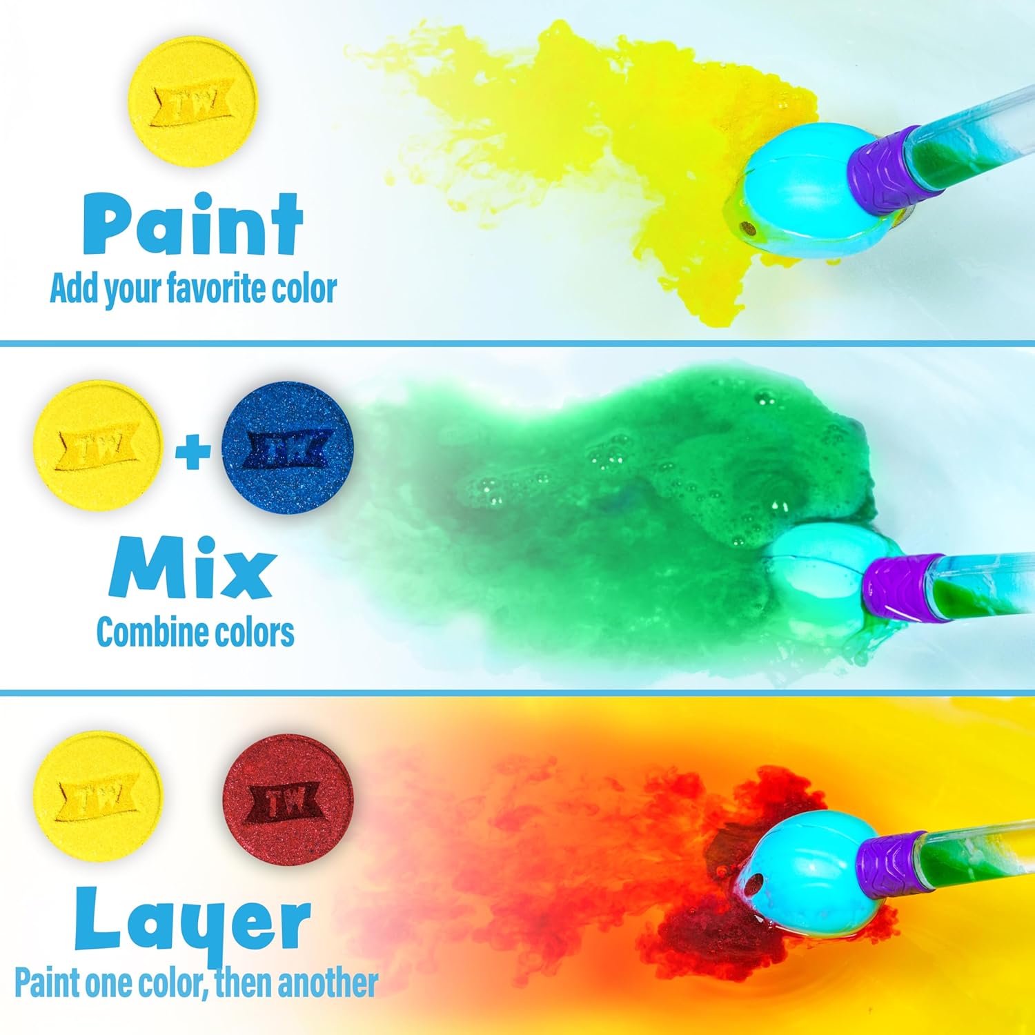 Bath Color Brush Kids Bath Bomb Set | Nontoxic & Fragrance-Free | Use Brush to Paint Water with Vibrant, Fizzing