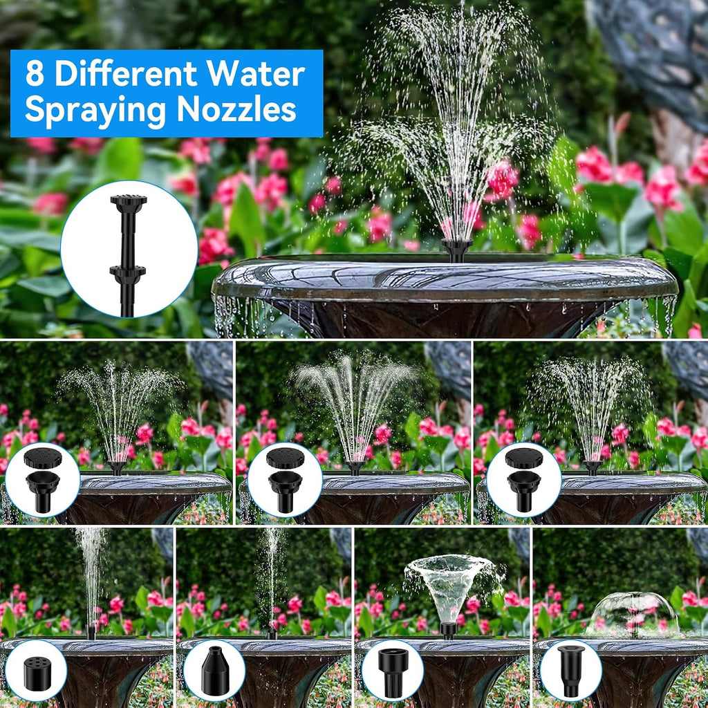 6.5W Solar Fountain Pump for Bird Bath Built-in 3000mAh Battery Backup, DIY Solar Water Fountain with Double-Layer