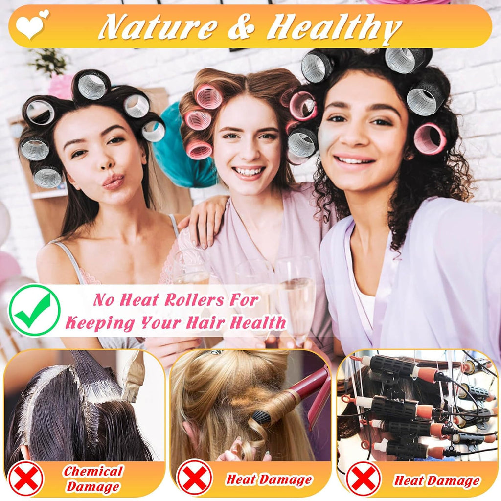 6 Sizes Self-Grip Hair Rollers,62 PCS Hair Curler Set with Clips | (20mm, 28mm, 36mm, 44mm, 55mm, 64mm) Self-Grip