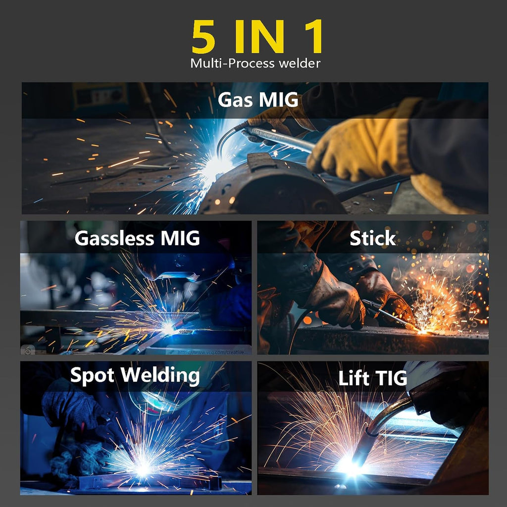 250A MIG Welder,5 in 1 Gas MIG/Gasless Flux Core/Stick/Lift TIG/Spot Welding/Spool Gun Compatible Aluminum Welding