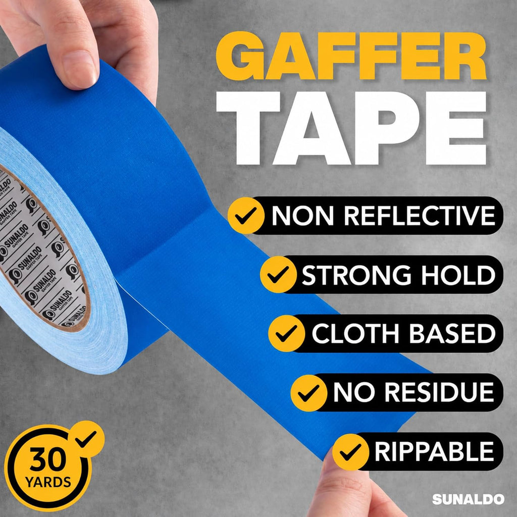 Gaffers Tape (2" x30 Yards) Heavy Duty, Easy Rip, No Residue | Blue