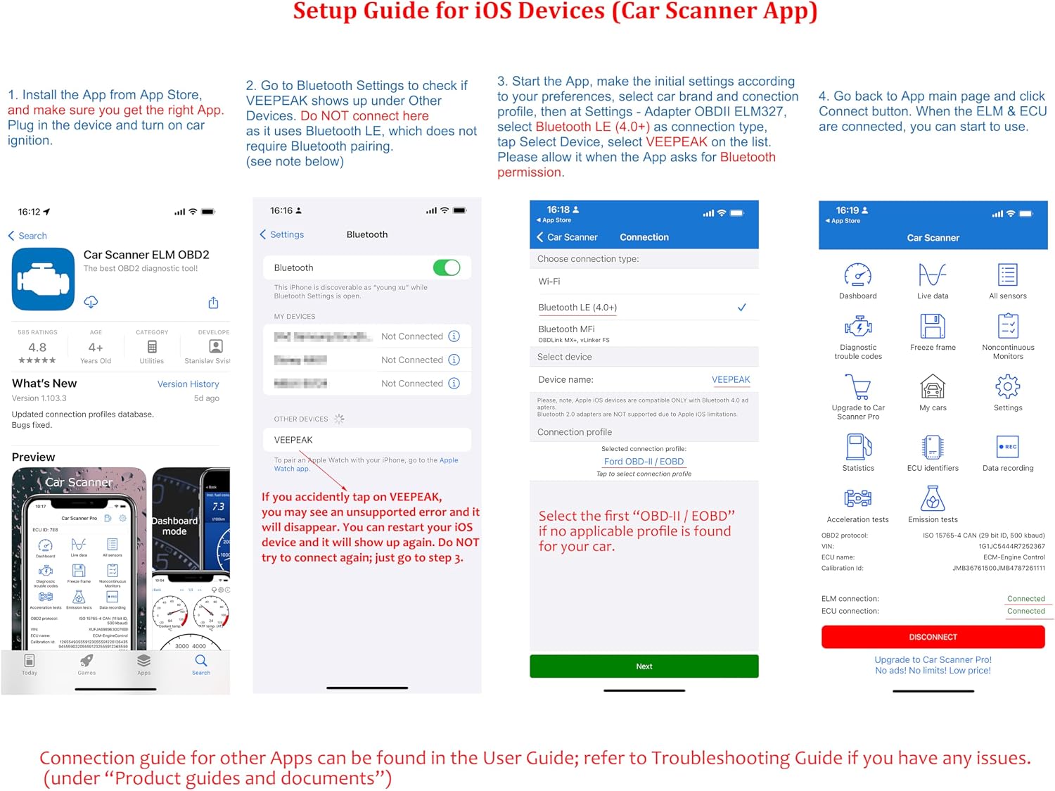 OBDCheck BLE Bluetooth OBD II Scanner for iOS & Android, Car Wireless Check Engine Light Code Reader Diagnostic Tool