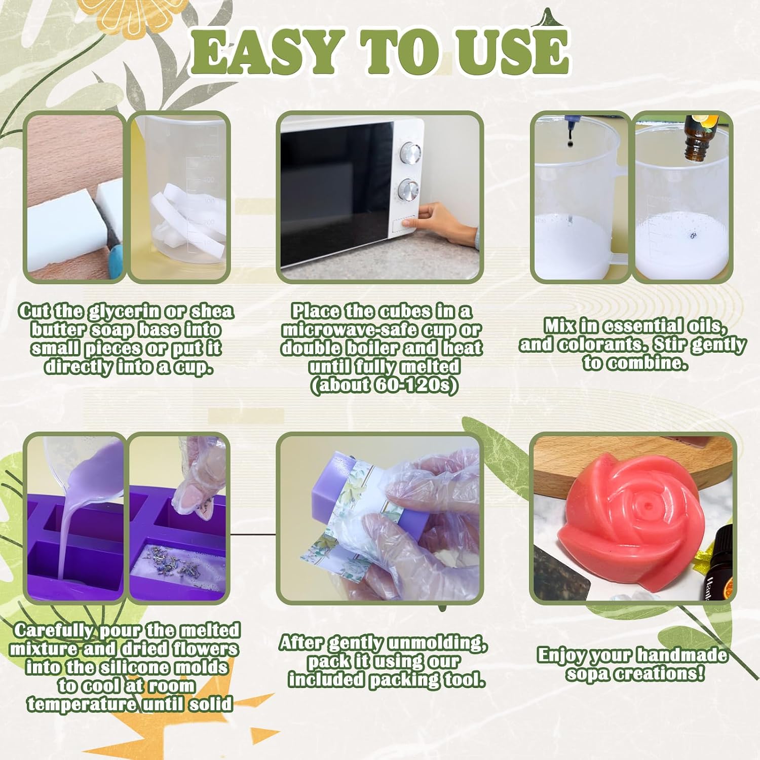 Soap Making Kit, Soap Making Kit for Adults - Shea Butter Glycerin Melt and Pour Soap Base, Molds, Dye, Fragrances