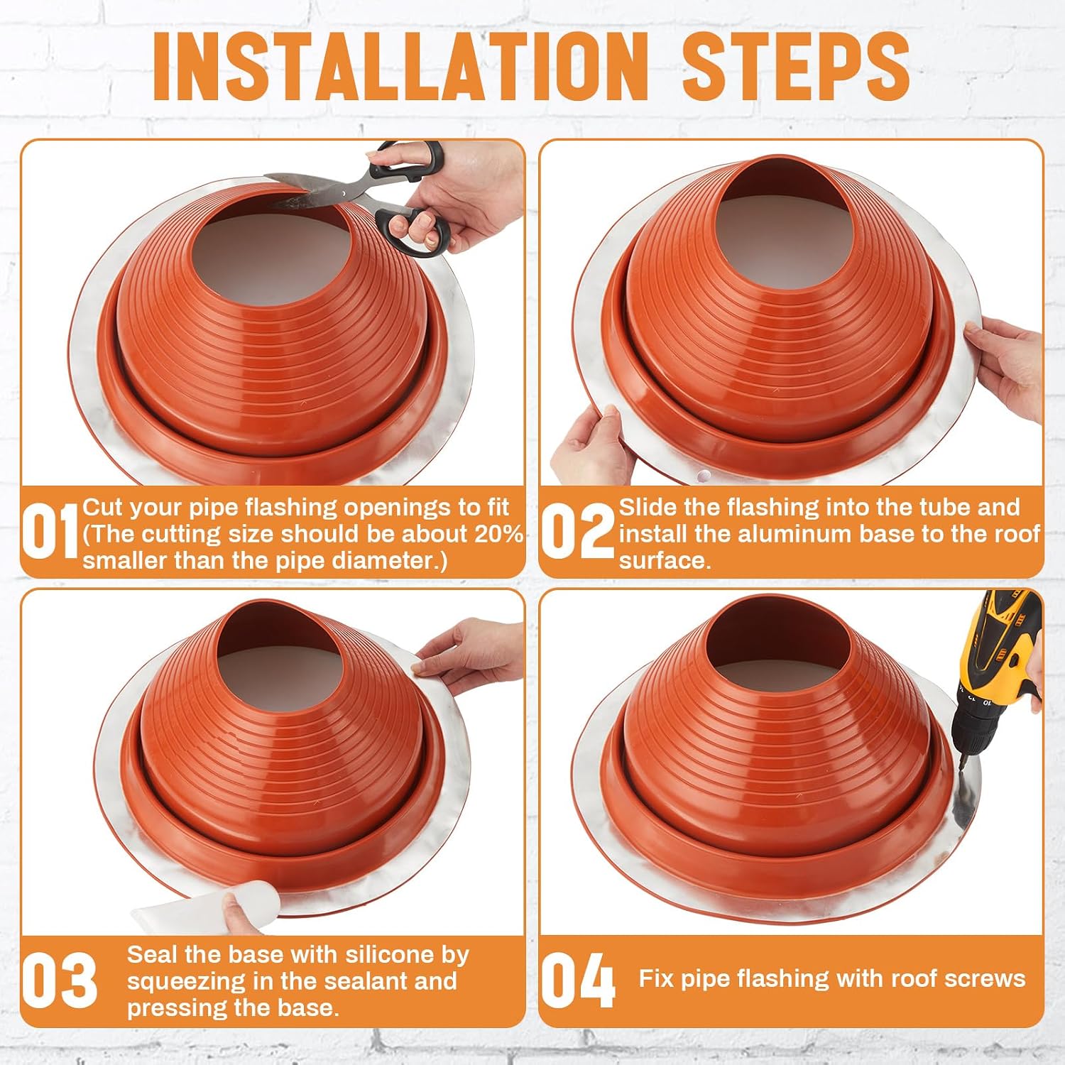 1 Piece #7 Pipe Flashing Boot for Pipe OD 6" to 11" Silicone High Temp Flexible Roof Jack Roofing Pipe Boot Pipe