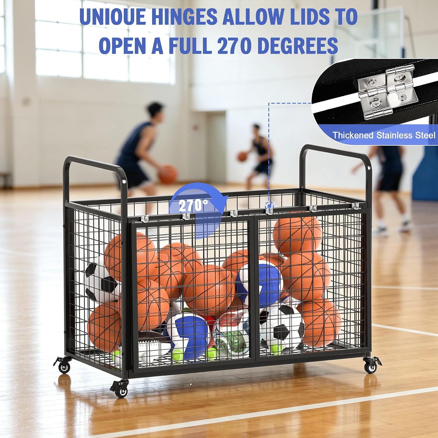 Ball Cart Storage for Garage Compatible with Optional Divider, Extra Large Basketball Cage Bin for Indoor Outdoor