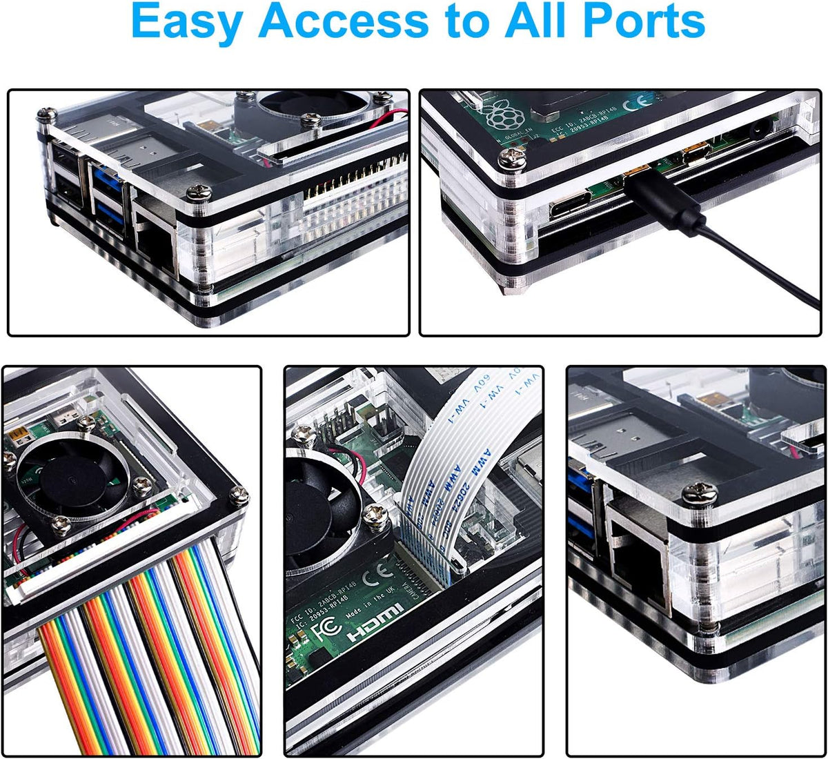 Miuzei Case for Raspberry Pi 4 with Fan, USB-C Power Supply 4 Pcs Heatsinks