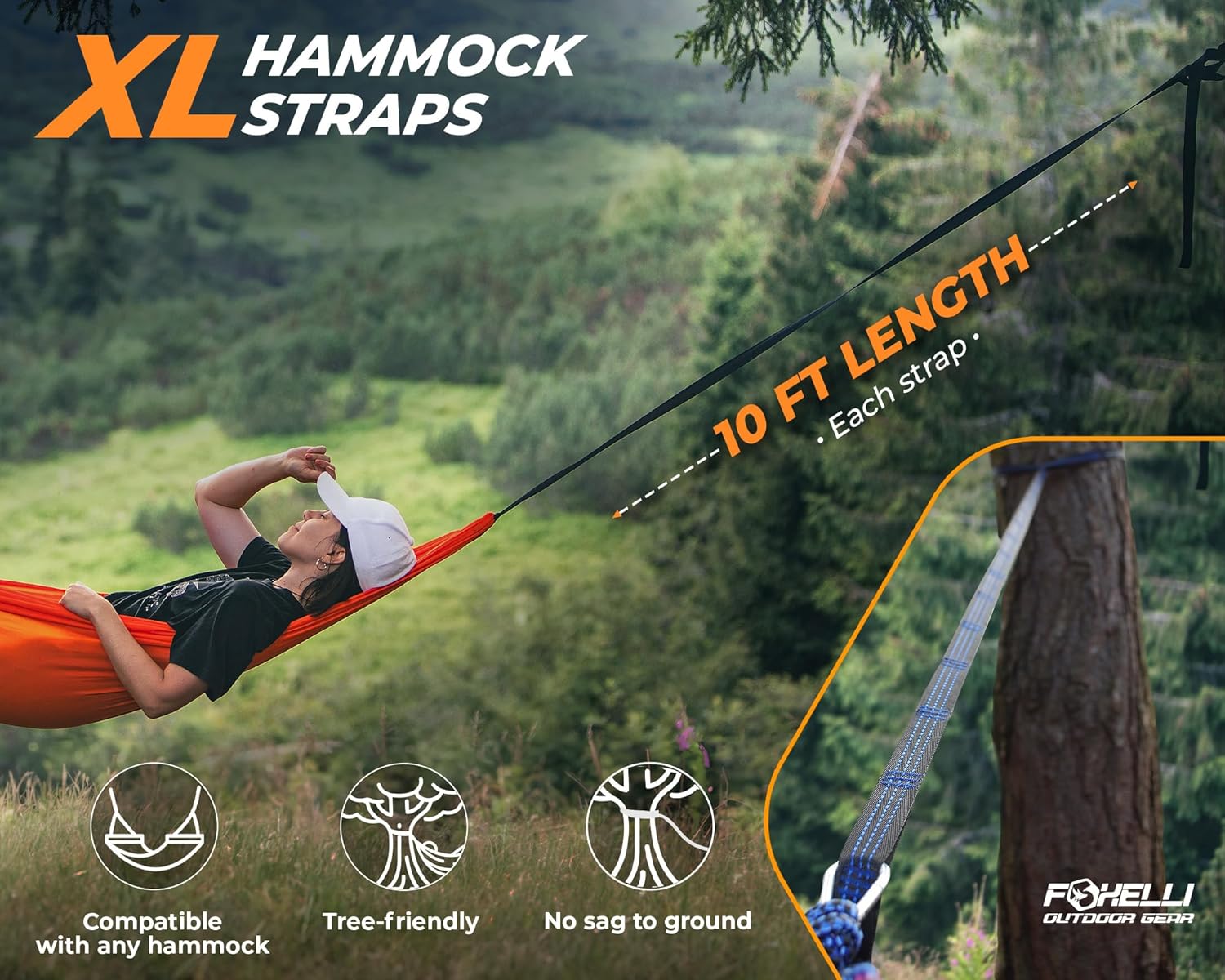 XL Hammock Straps - Extra Long 20FT Heavy Duty No-Stretch Suspension System, 40+2 Loops, 2000 LBS Capacity, for