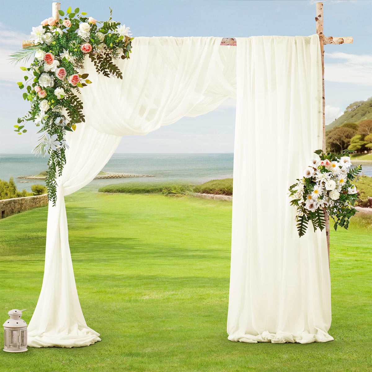 2 Panels Wedding Arch Draping Fabric Ivory Sheer Drapes
