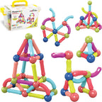Magnetic Building Stick Block Construction Set with Storage Bin Colorful 3D STEM Toy Blocks Bar Balls & Rods