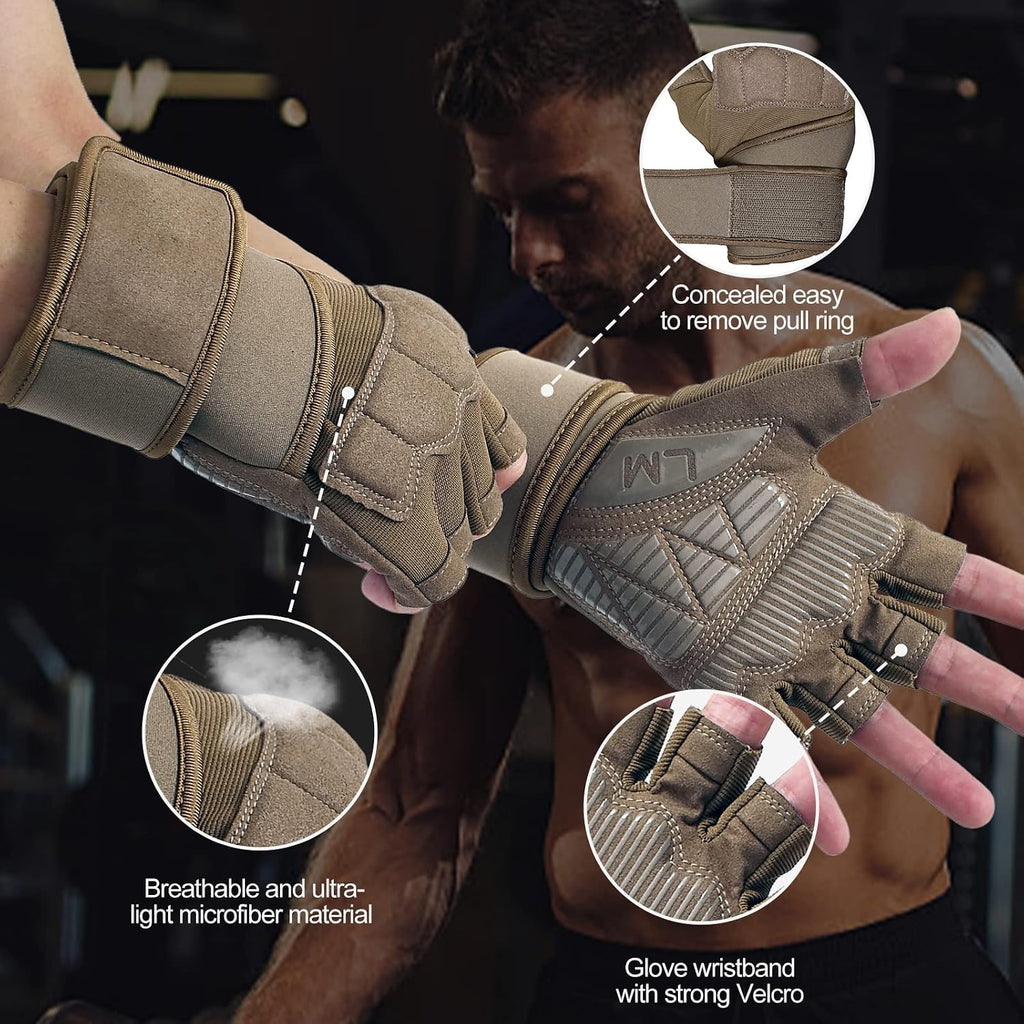 Workout Gloves for Men - Gym Weight Lifting Padded Gloves with Wrist Wrap Support, Full Palm Protection & Silicone