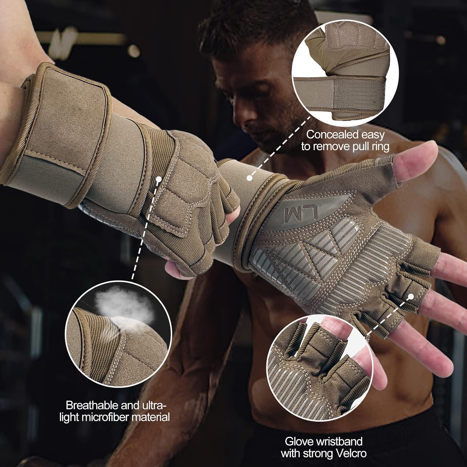 Workout Gloves for Men - Gym Weight Lifting Padded Gloves with Wrist Wrap Support, Full Palm Protection & Silicone