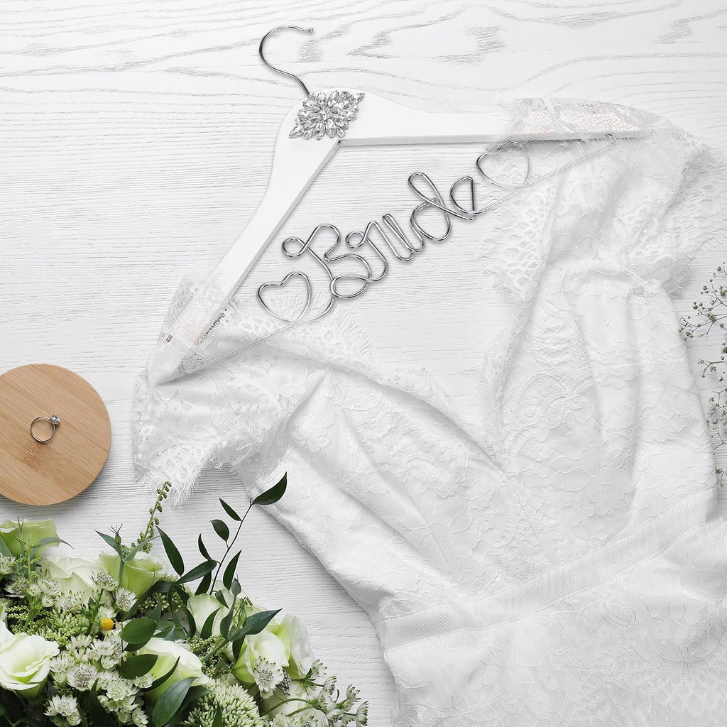 Wood Bridal Hanger for Wedding Dress,White,Rhinestone