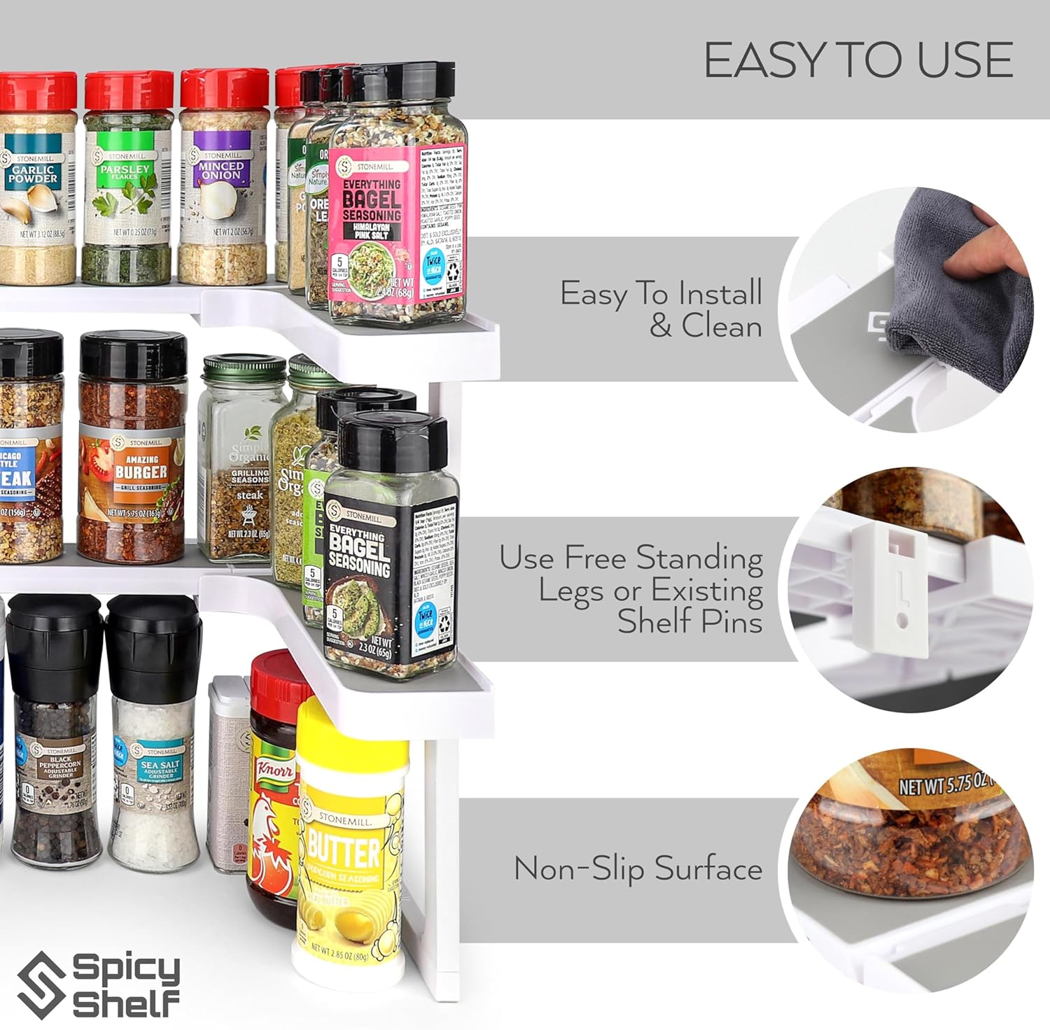 Deluxe - Expandable Spice Rack and Stackable Cabinet & Pantry Organizer (1 Set of 2 Shelves) - As seen on TV Deluxe