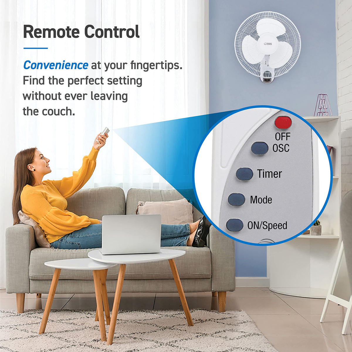 16 inch Wall Fan with Remote, White (CCFWR16W)