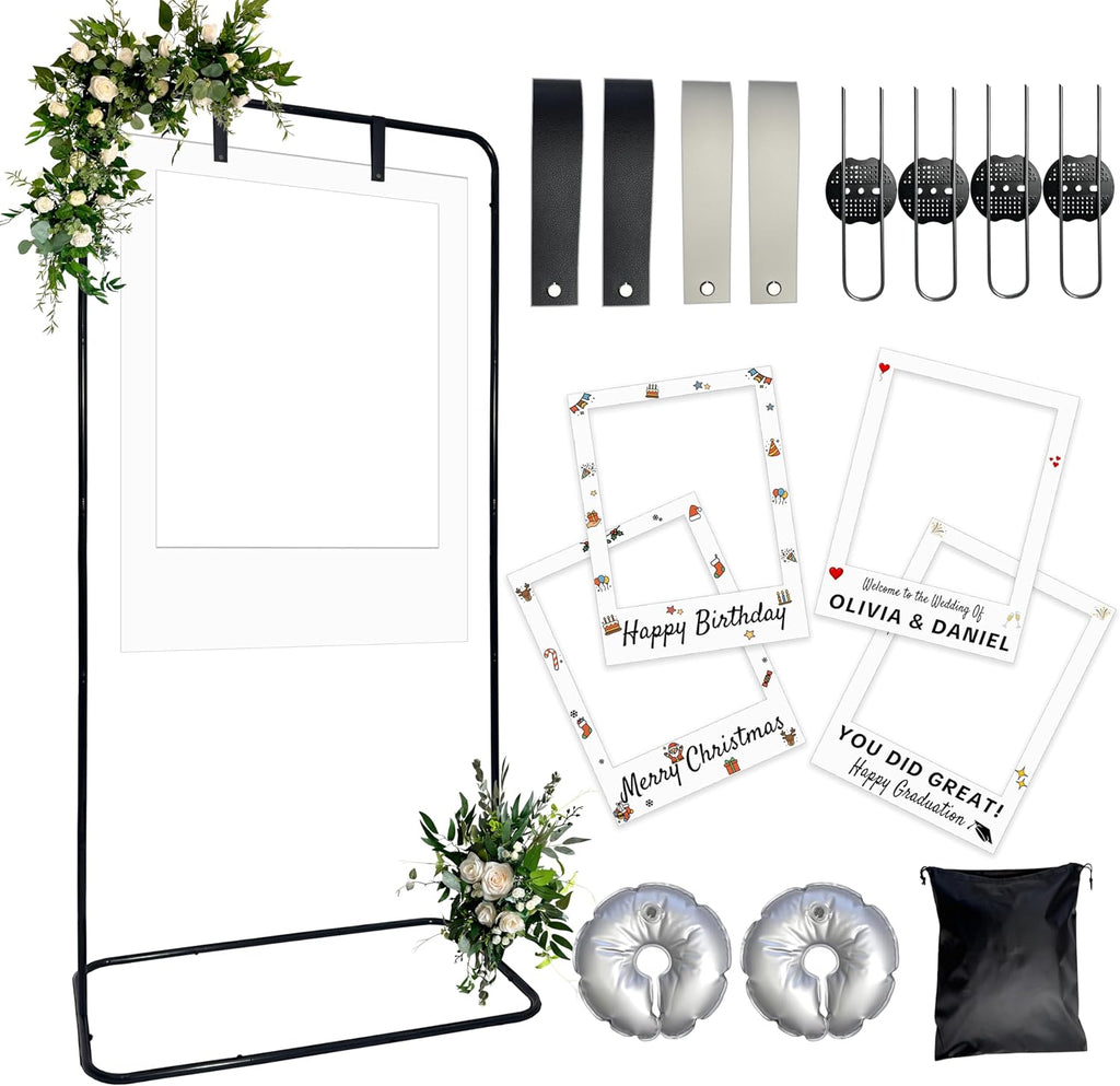 Black Large Wedding Welcome Sign Stand with DIY Blank Selfie Frame (40" x 30") - Customizable Photo Booth Prop for