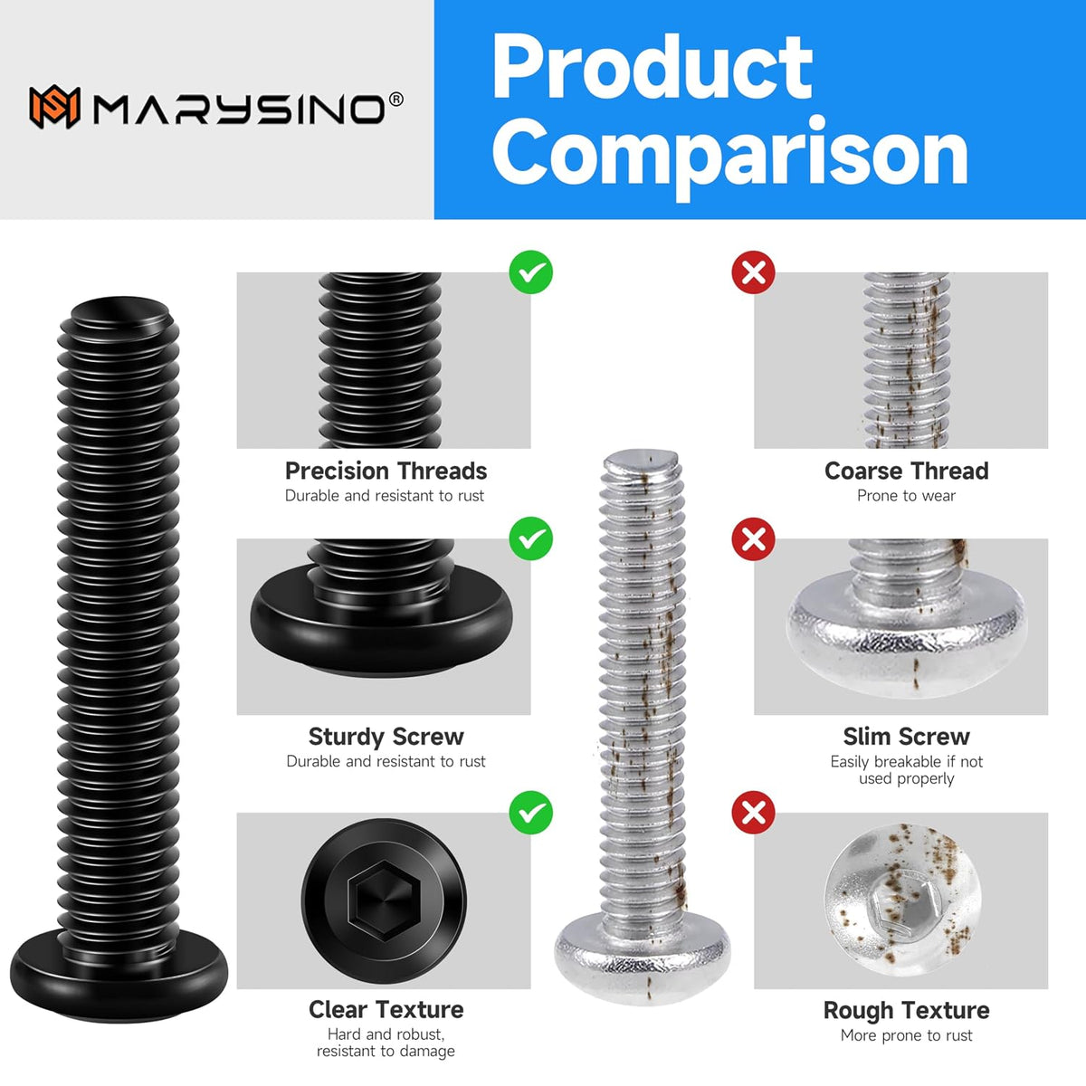 20Pcs M8 Screws M8 x 16mm Flat Head Socket Cap Screw Bolts, M8 Bolt Furniture Screw, Stainless Steel Bolts 304, Black Oxide M8x1.25 Bolt by Marysino