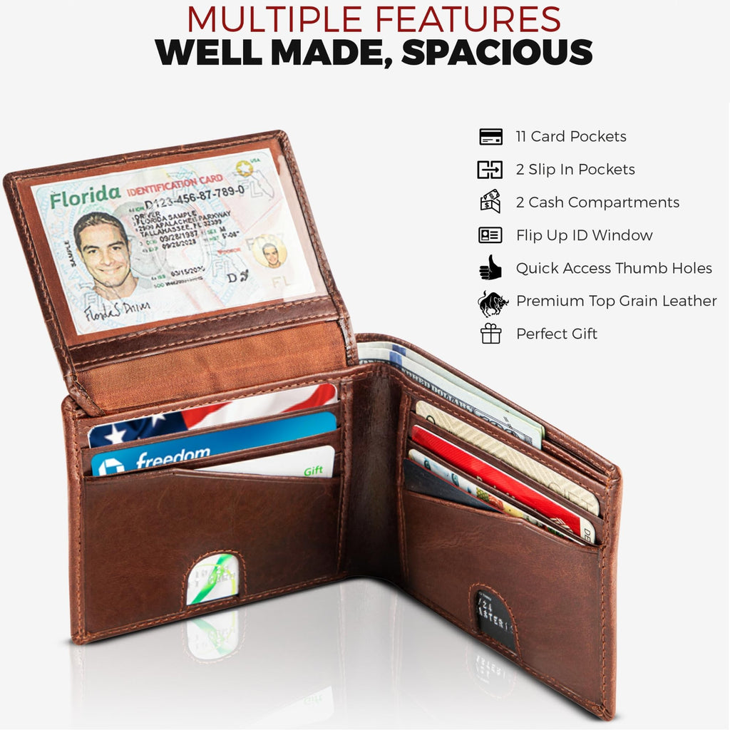 RFID Wallet For Men Premium Leather Bifold Wallet Western Brown