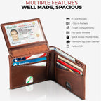 RFID Wallet For Men Premium Leather Bifold Wallet Western Brown