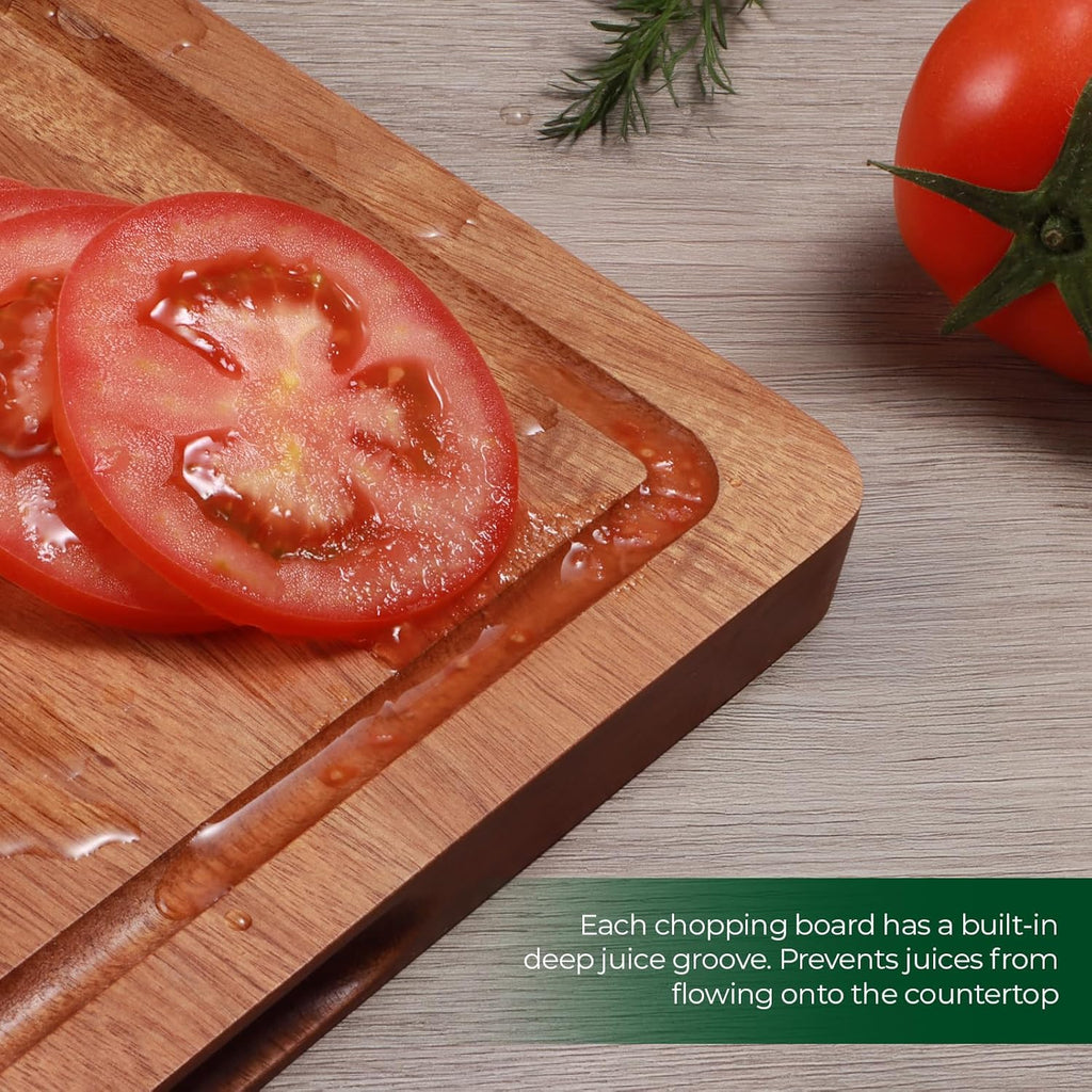 Wood Cutting Boards for Kitchen, Acacia Wooden Cutting Board Set, Charcuterie Board, Large Solid Chopping Board for