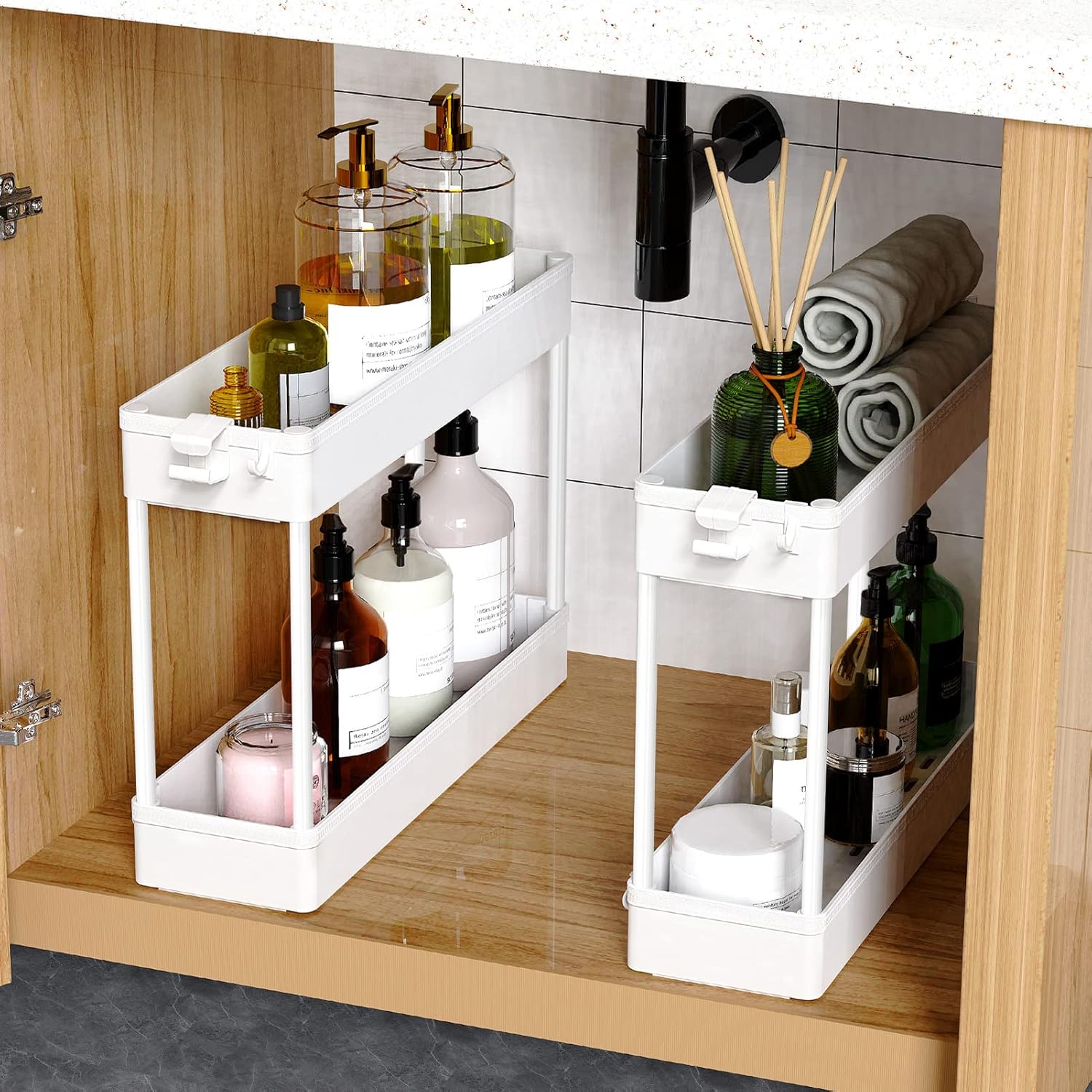 Slim Rolling Storage Cart 4 Tier Bathroom Organizer Mobile Shelving Unit Utility Cart Tower Rack for Kitchen Laundry