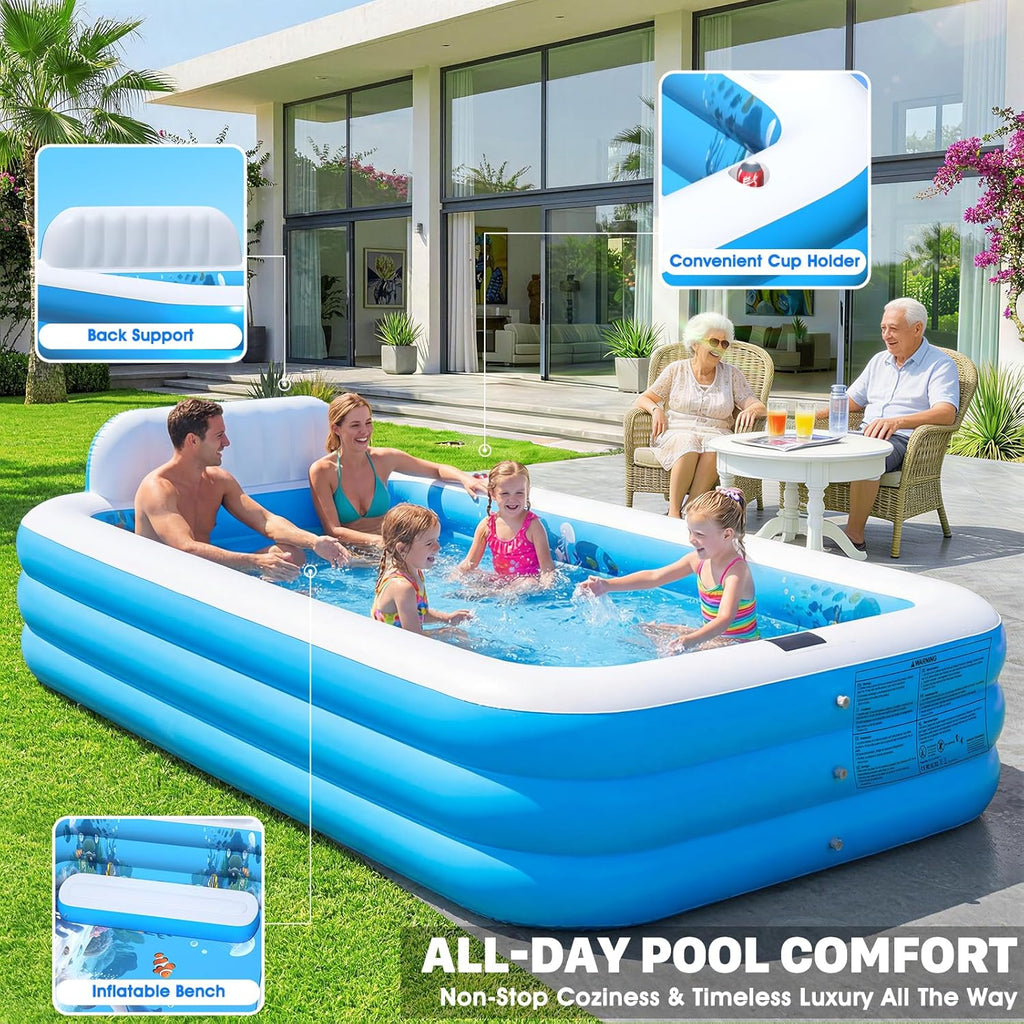 Extra Large Inflatable Pool with Lights,Upgraded Solar Powered Blow Up Pool for Adults,Inflatable Kids Swimming Pool