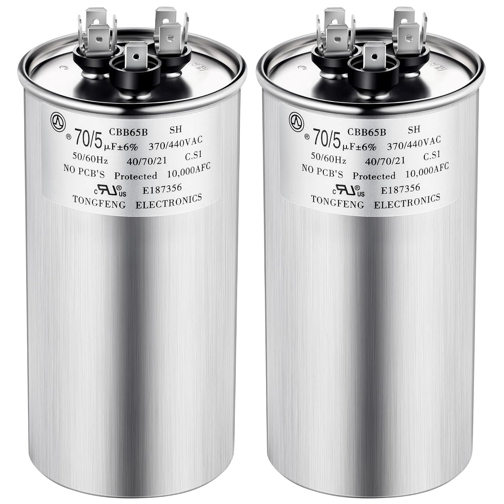Umigy 2 Pack 70/5 uF 70+5 MFD 370/440VAC Dual Run Round Capacitor