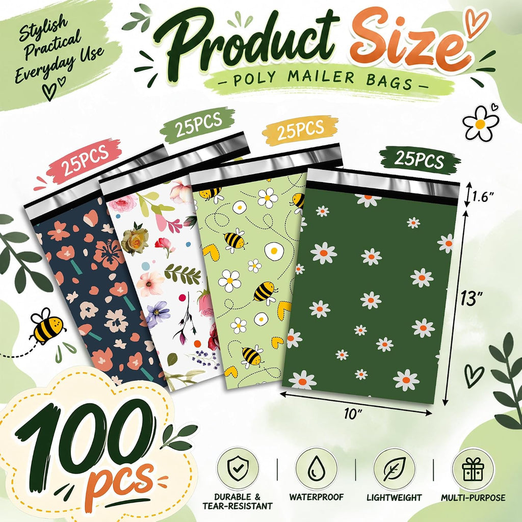Poly Mailers 10x13 Inch, 100 Count, Assorted Prints, Self Seal