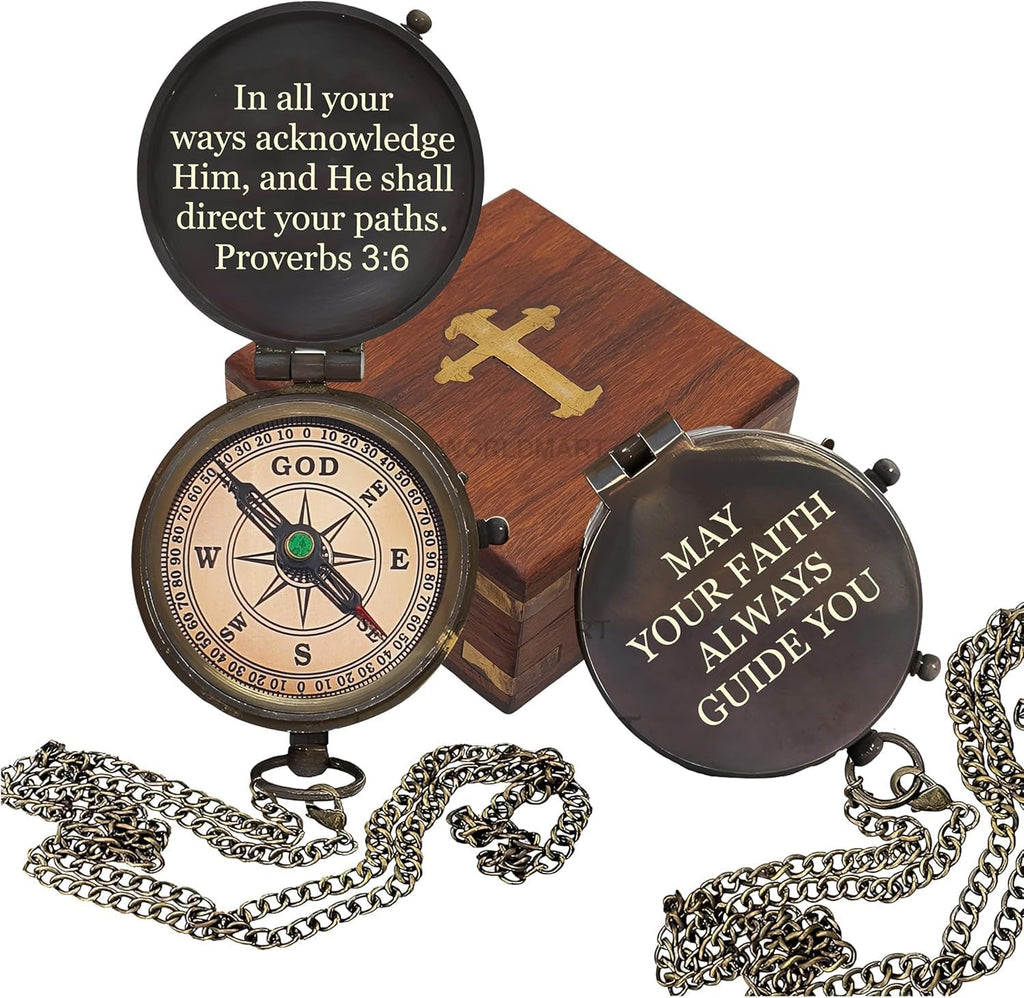 Baptism Gifts for Boys - Engraved Working Handmade Compass with Scripture - Religious, Christian, Catholic