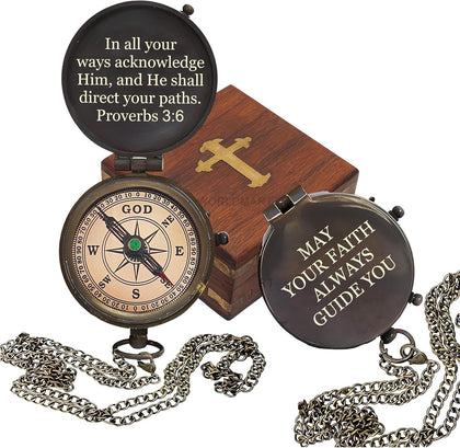 Baptism Gifts for Boys - Engraved Working Handmade Compass with Scripture - Religious, Christian, Catholic
