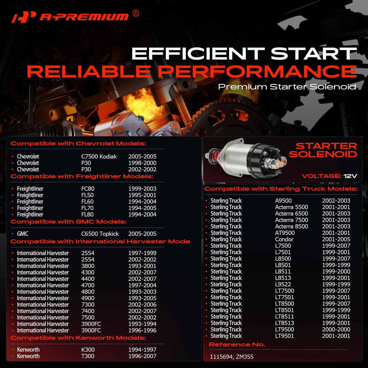 A-Premium 12V Starter Solenoid Compatible with Chevrolet, Freightliner, GMC