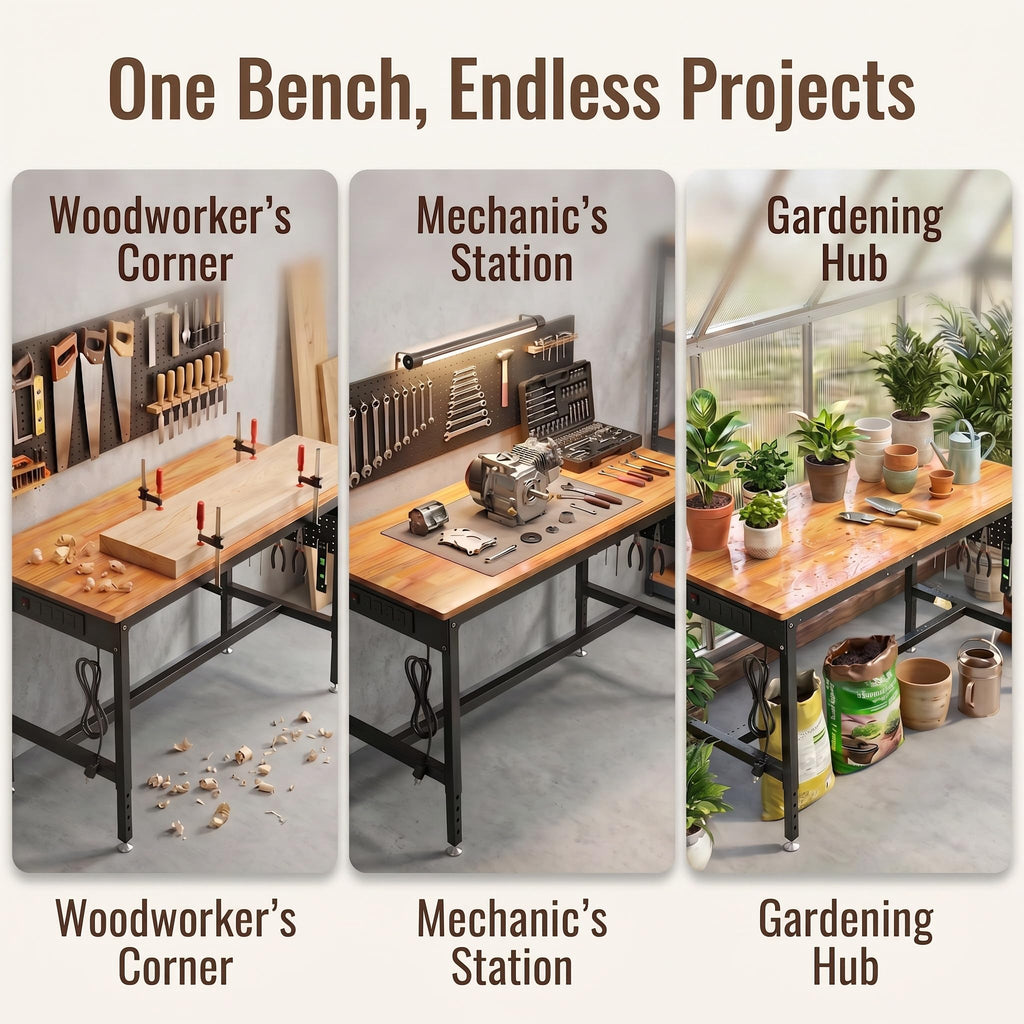 70 Inch Rolling Adjustable Workbench with Power Outlet