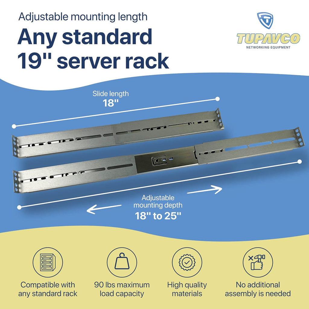Rackmount Sliding Rails Kit - for 2U-8U Chassis, 18" to 25" Depth
