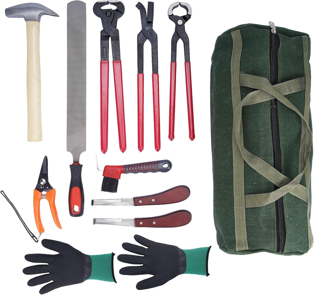 12PCS Horse Farrier Tools Kit Hoof Trimming Tools with Handbag
