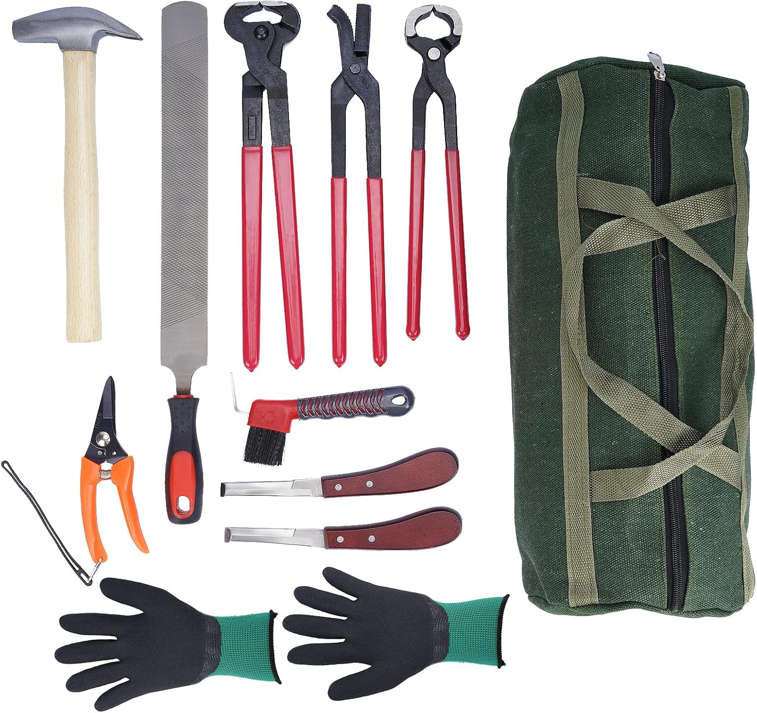 12PCS Horse Farrier Tools Kit Hoof Trimming Tools with Handbag