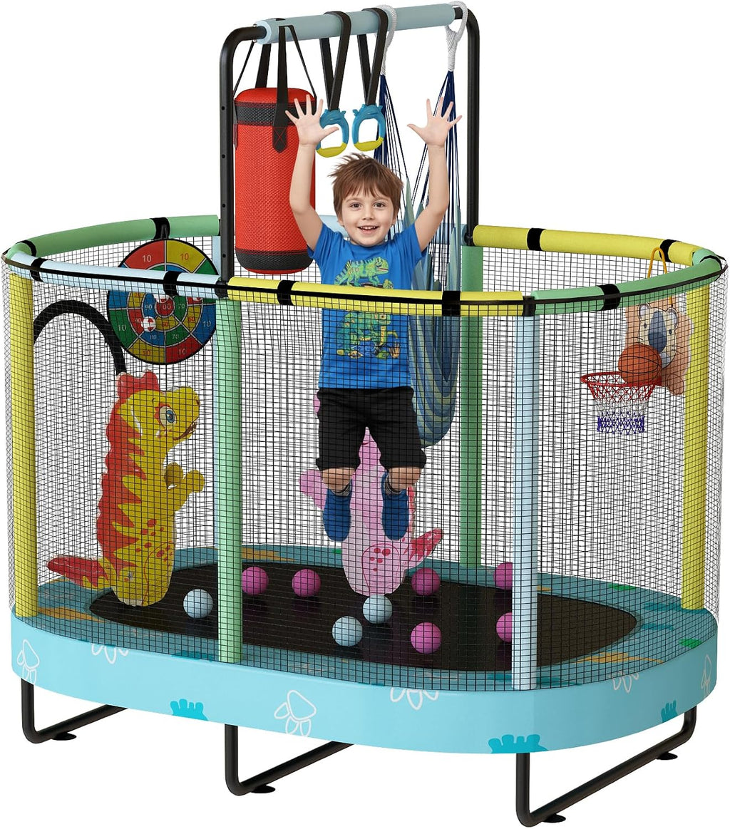 Kids Trampoline, Indoor Trampoline Approved by ASTM, Safety Enclosure Net and Adjustable Handrail, 1-8 Children