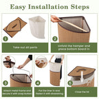 Corner Bamboo Laundry Hamper with Lid and Removable Liner, Bamboo