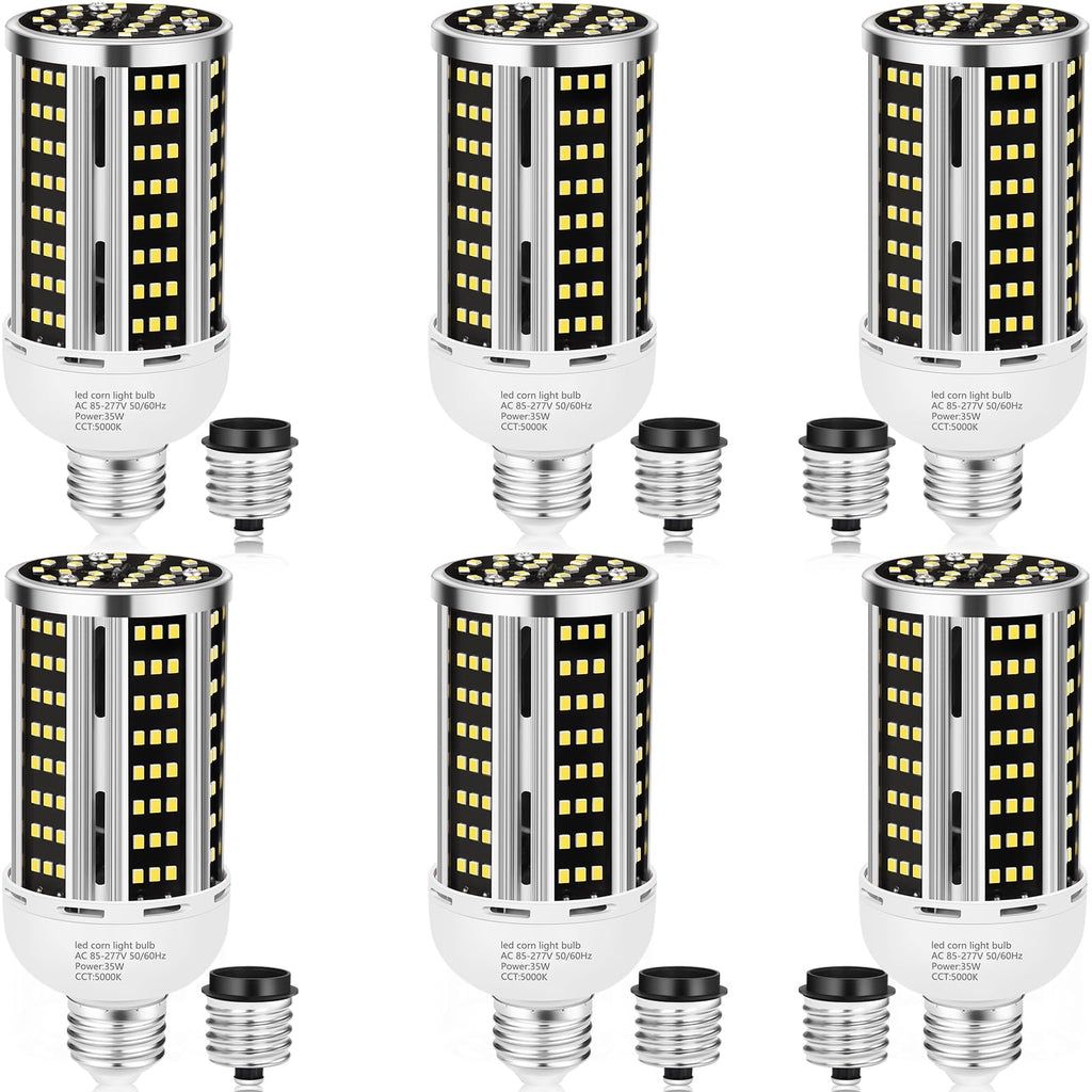 35W 6 pack LED Corn Light Bulb,(300W Equivalent ) Commercial Grade Daylight 5000K E26/E39 5000LM Medium Mogul Base