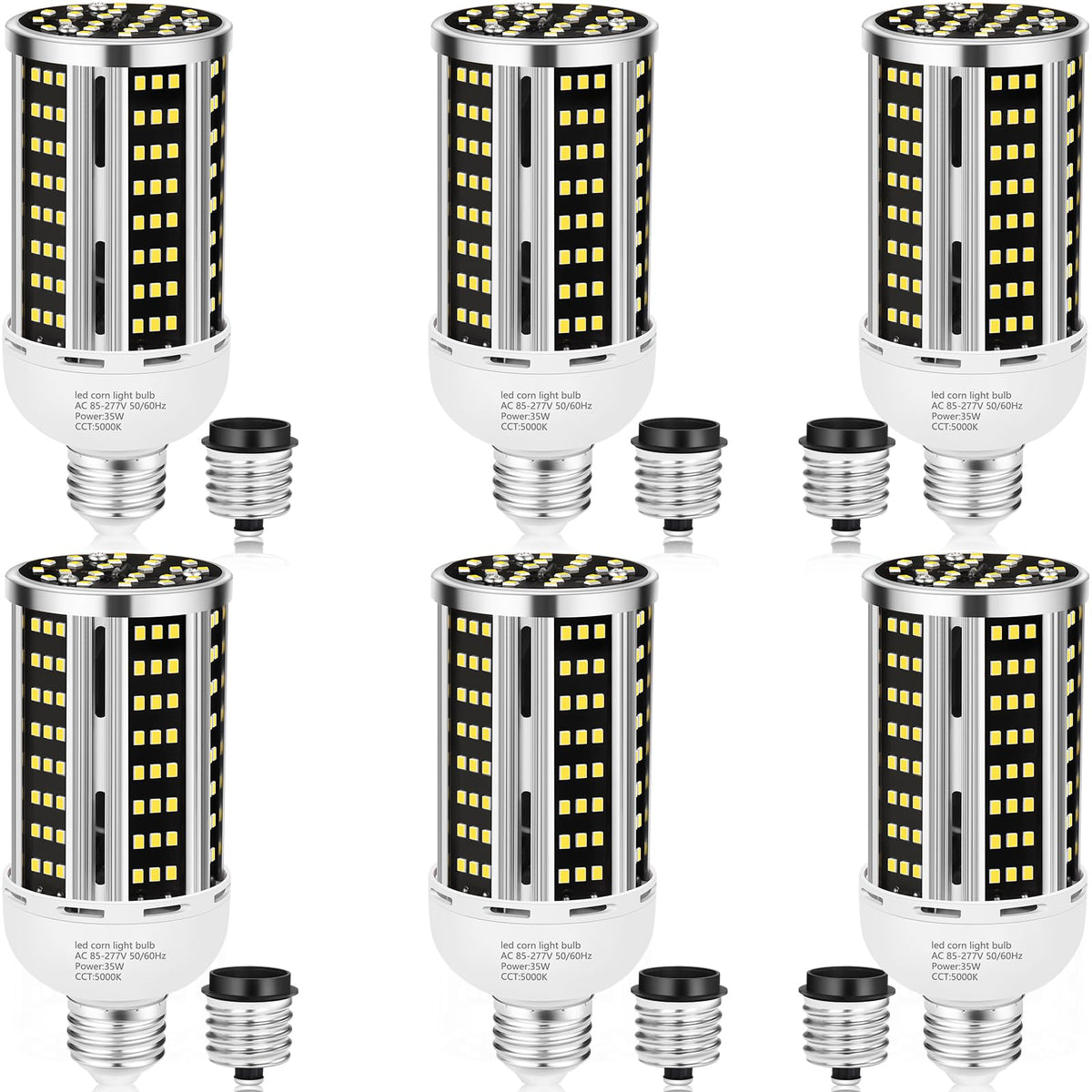 35W 6 pack LED Corn Light Bulb,(300W Equivalent ) Commercial Grade Daylight 5000K E26/E39 5000LM Medium Mogul Base