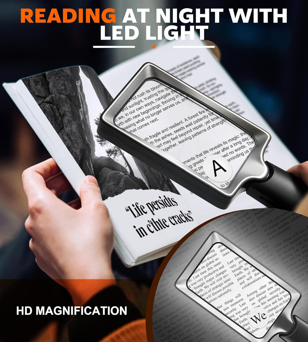 Magnifying Glass with Light, 20 LED Large Handheld Lighted Magnifier Rectangle Illuminated Magnifying Glass for
