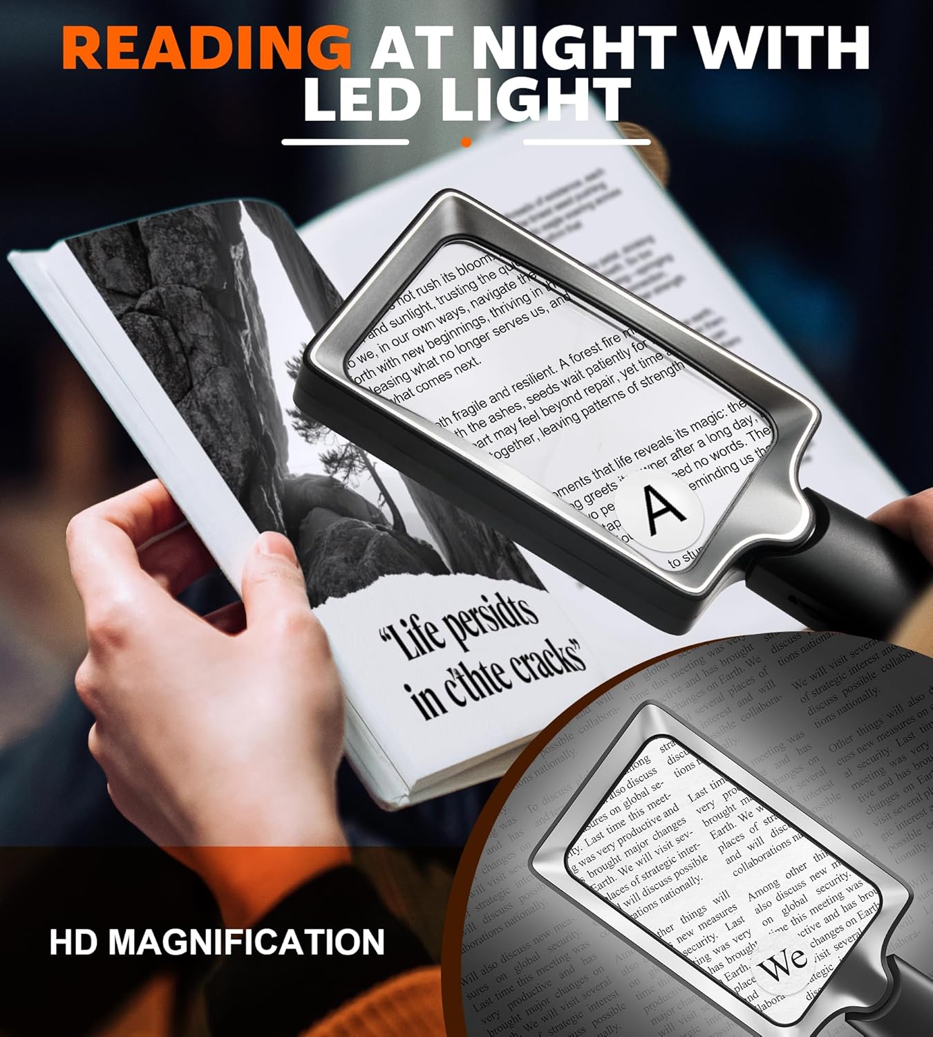Magnifying Glass with Light, 20 LED Large Handheld Lighted Magnifier Rectangle Illuminated Magnifying Glass for