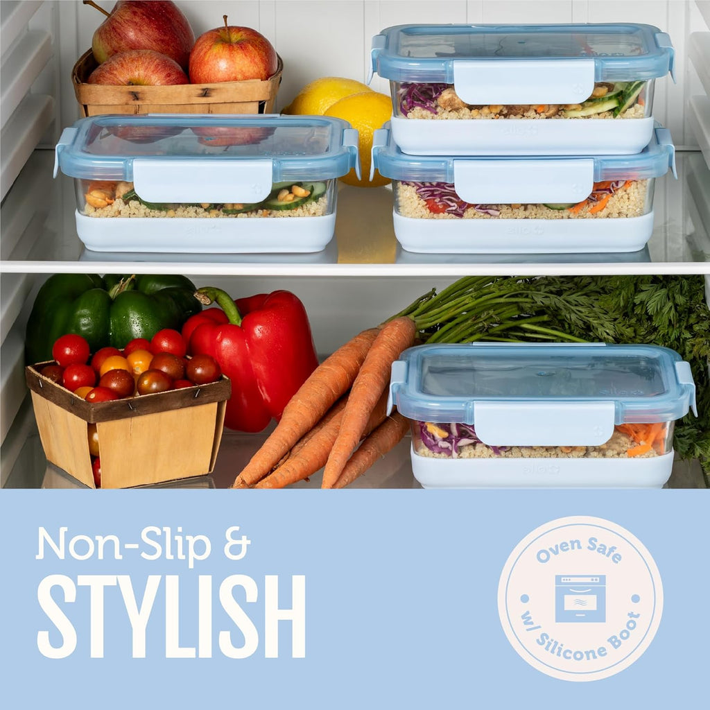 Duraglass 3.4 Cup Meal Prep Sets 10Pc, 5 Pack Set- Glass Food Storage Container with Silicone Boot and Airtight