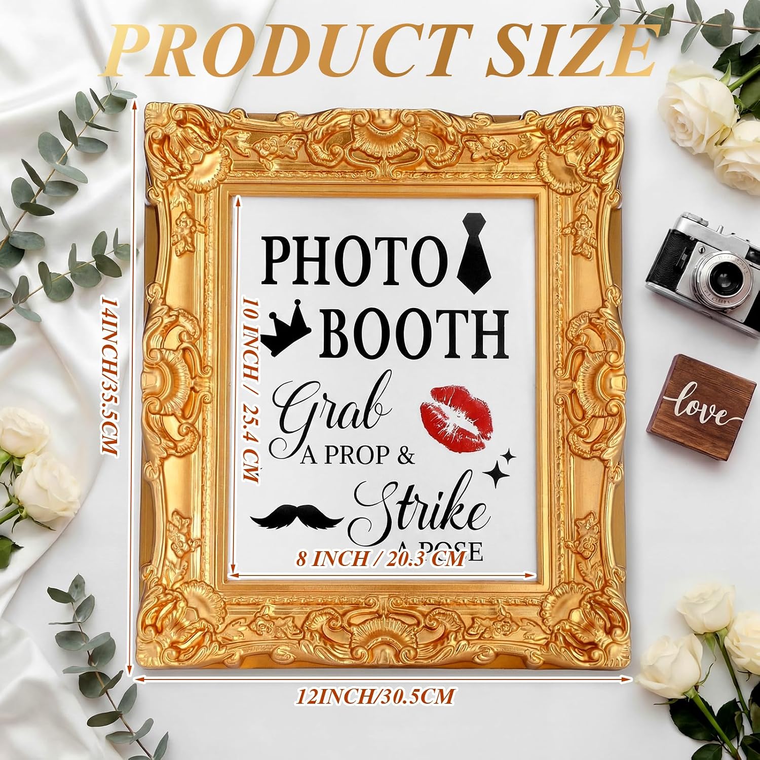 Vintage Wedding Photo Booth Sign Gold Frame Resin Stand Desktop
