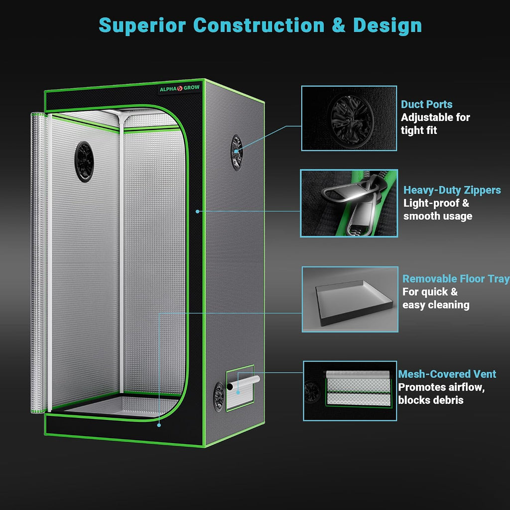 2x2 Grow Tent Kit with Fan and Carbon Filter, 24"x24"x48" 1680D Mylar Indoor Grow Tent Ventilation System with 4 Inch