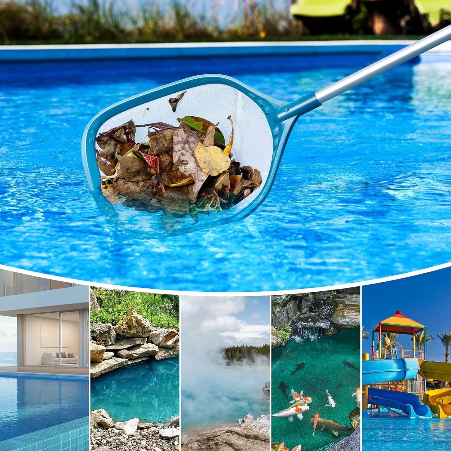 Professional Pool Skimmer Net 57 inch with 4 Aluminum Poles - Fine Mesh for Fast Debris Removal - Ideal Pool Nets for