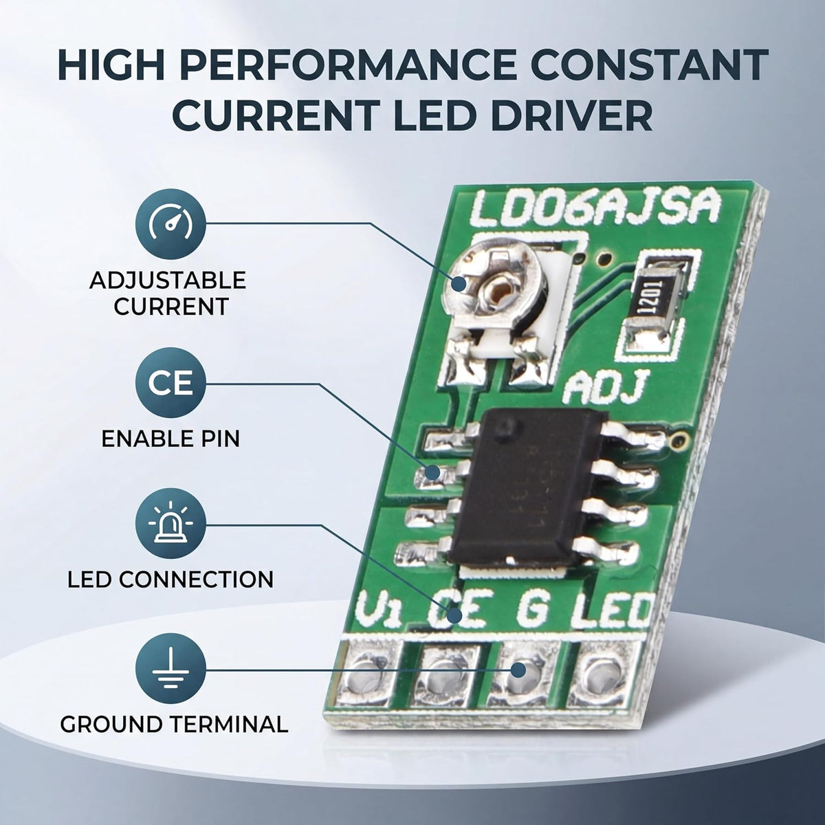 Adjustable Current LED Driver, DC 3.3V 3.7V 5V LED Driver 30-1500mA Constant Current Adjustable Module for LED Li-ion