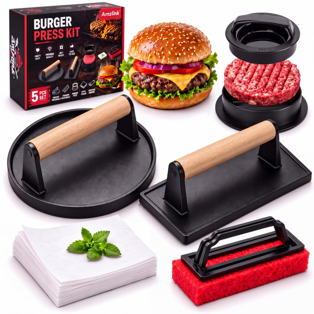 Smash Burger Press Kit, Cast Iron Burger Smasher, Steak Weight
