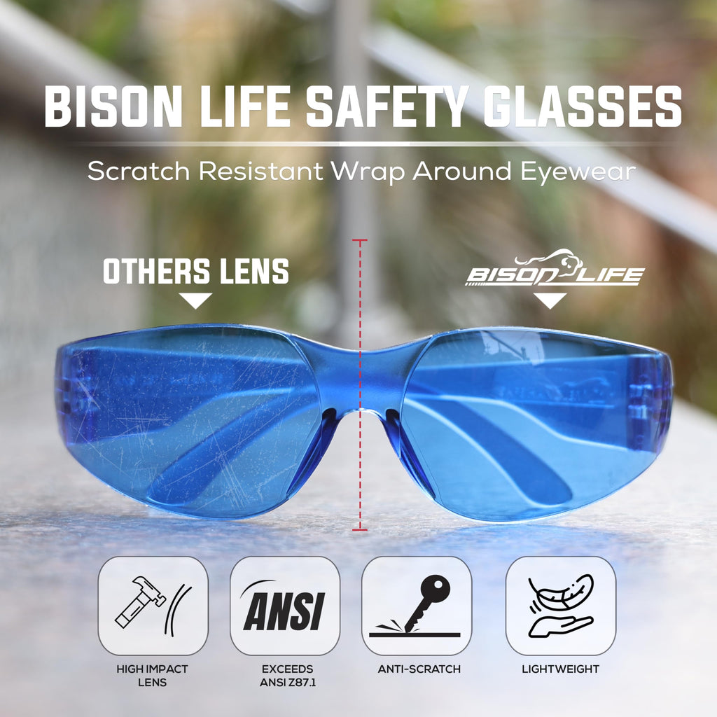 Blue Safety Glasses for Men & Women, ANSI Z87.1, 6 Pack