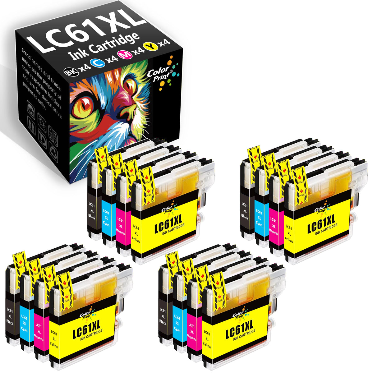 LC61 Ink Cartridge Replacement for Brother LC-61 Ink, 4B4C4M4Y